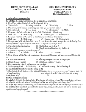 Kiêm tra môn sinh lớp 6 năm học 2015-2016 thơi gian làm bài 45 phút